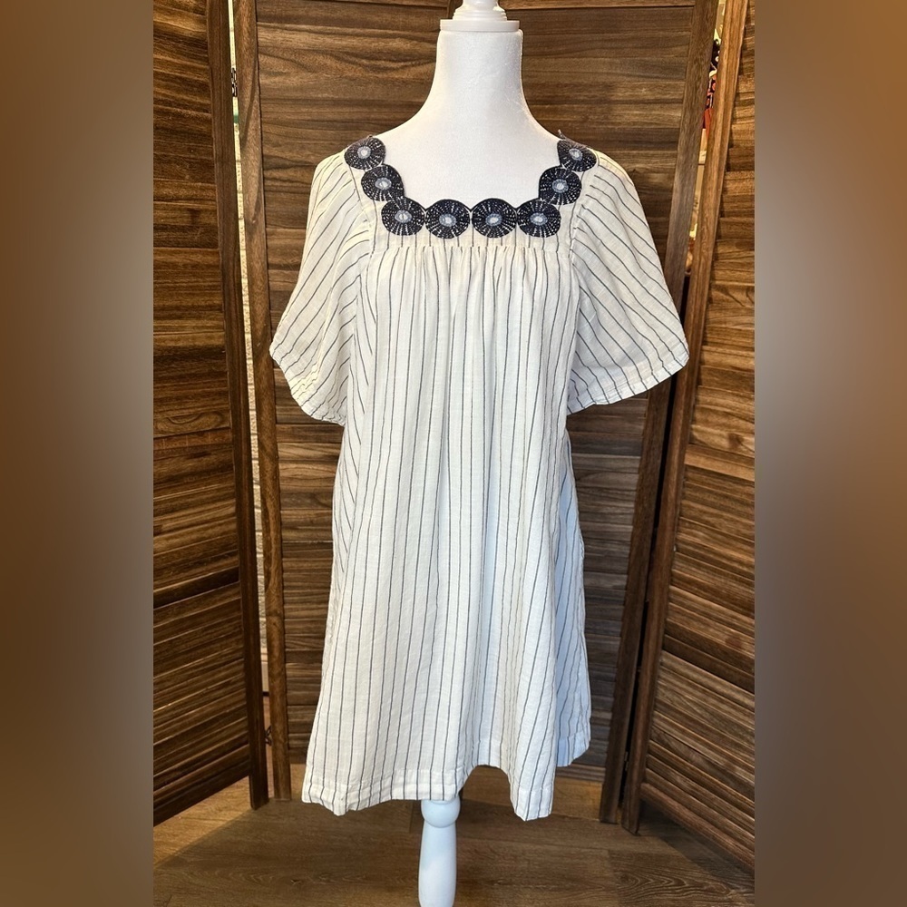 Madewell Embroidered Butterfly Striped Cotton Dress